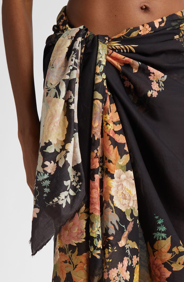 Zimmermann Floral Raw Hem Cotton Pareo, Alternate, color, 