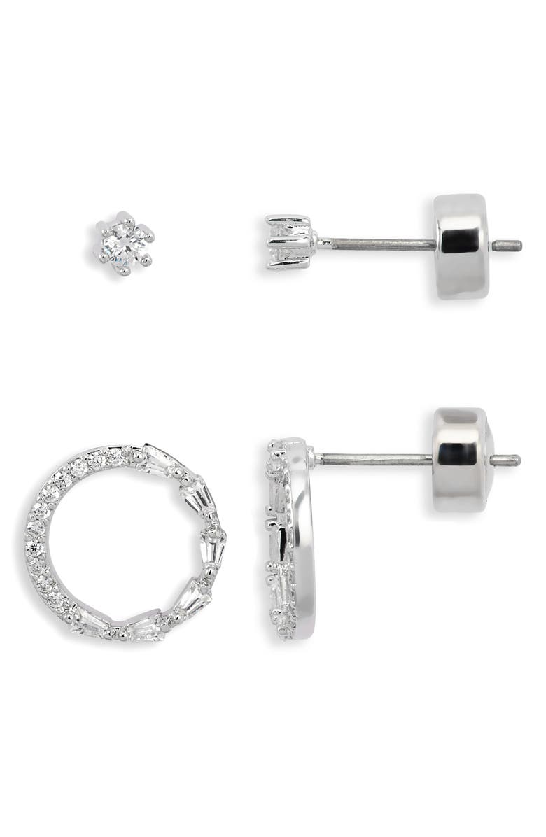 Nordstrom Set of Two Cubic Zirconia Stud & Hoop Earrings, Main, color, Clear- Silver