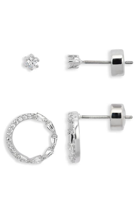 Set of Two Cubic Zirconia Stud & Hoop Earrings