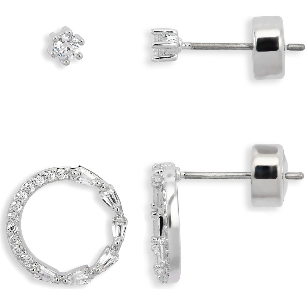 Nordstrom Set Of Two Cubic Zirconia Stud & Hoop Earrings In Clear- Silver