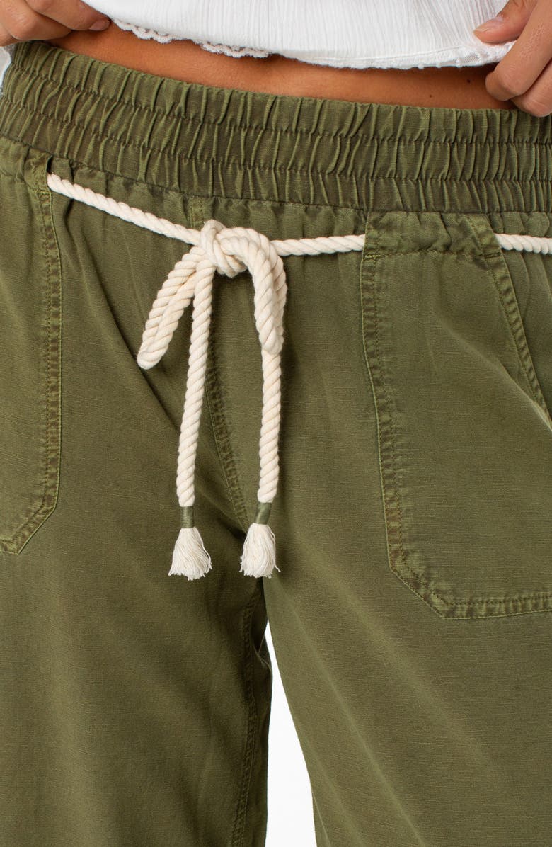 Roxy Paddle On Drawstring Cotton & Linen Pants, Alternate, color, Olive Branch
