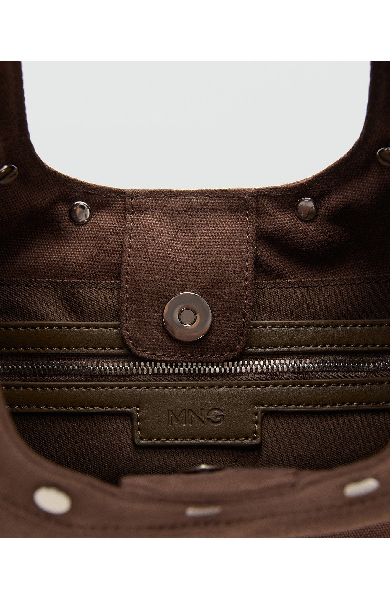 MANGO Oval Stud Canvas Shoulder Bag, Alternate, color, 