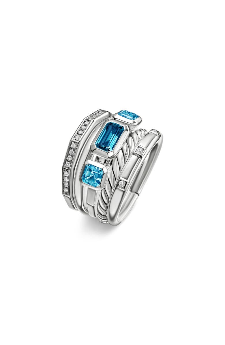 David Yurman Stax Wide Ring with Hampton Blue Topaz & Diamonds, Alternate, color, Hampton Blue Topaz