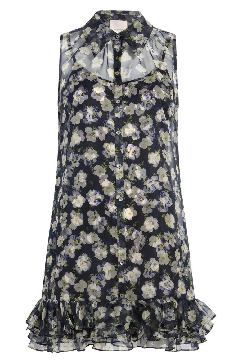 Brisbane Tossed Poppies Floral Print Silk Chiffon Minidress, Alternate, color, NAVY MULTI