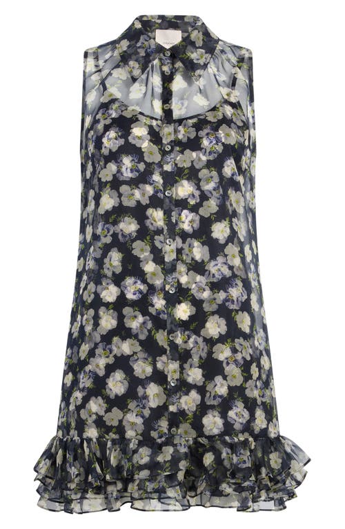 Shop Cinq À Sept Brisbane Tossed Poppies Floral Print Silk Chiffon Minidress In Navy Multi
