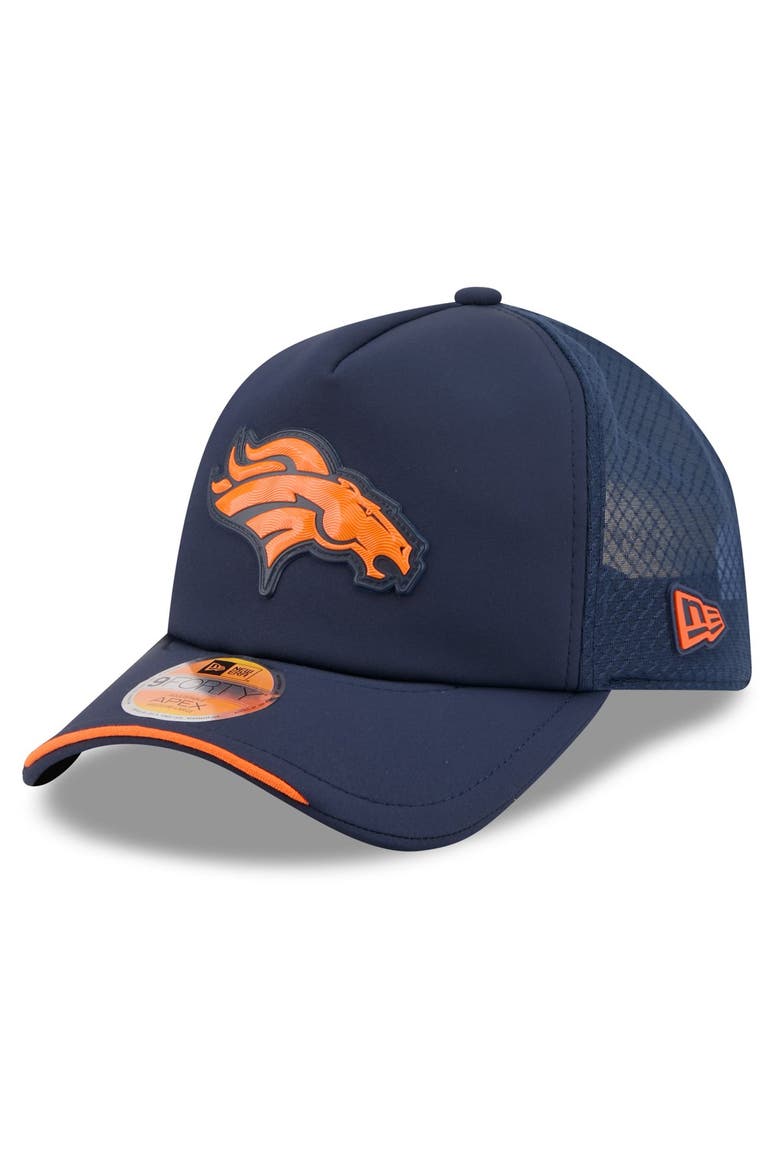 Men's New Era Navy Denver Broncos 2026 Sideline Apex 9FORTY Adjustable Trucker Hat, Main, color, Navy
