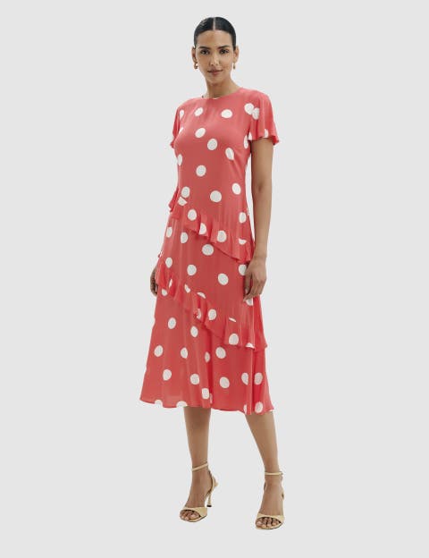 Sierra Asymmetric Ruffle Midi Dress