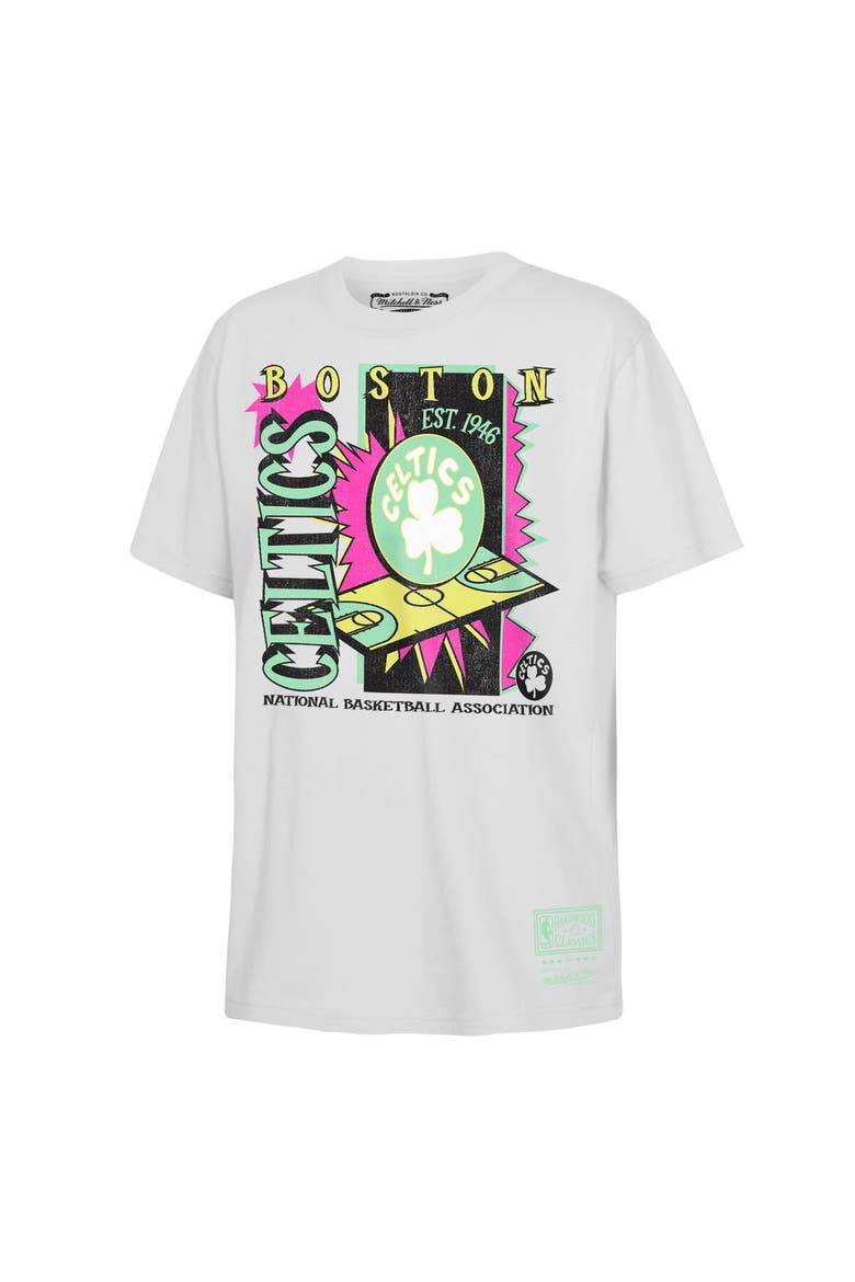 Youth Mitchell & Ness  White Boston Celtics Neon Court Shock T-Shirt, Main, color, White