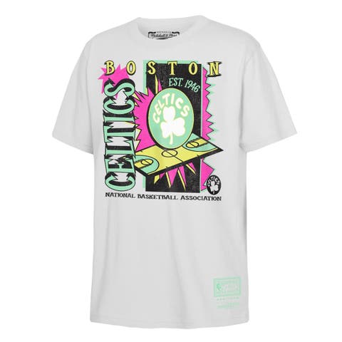 Youth Mitchell & Ness  White Boston Celtics Neon Court Shock T-Shirt