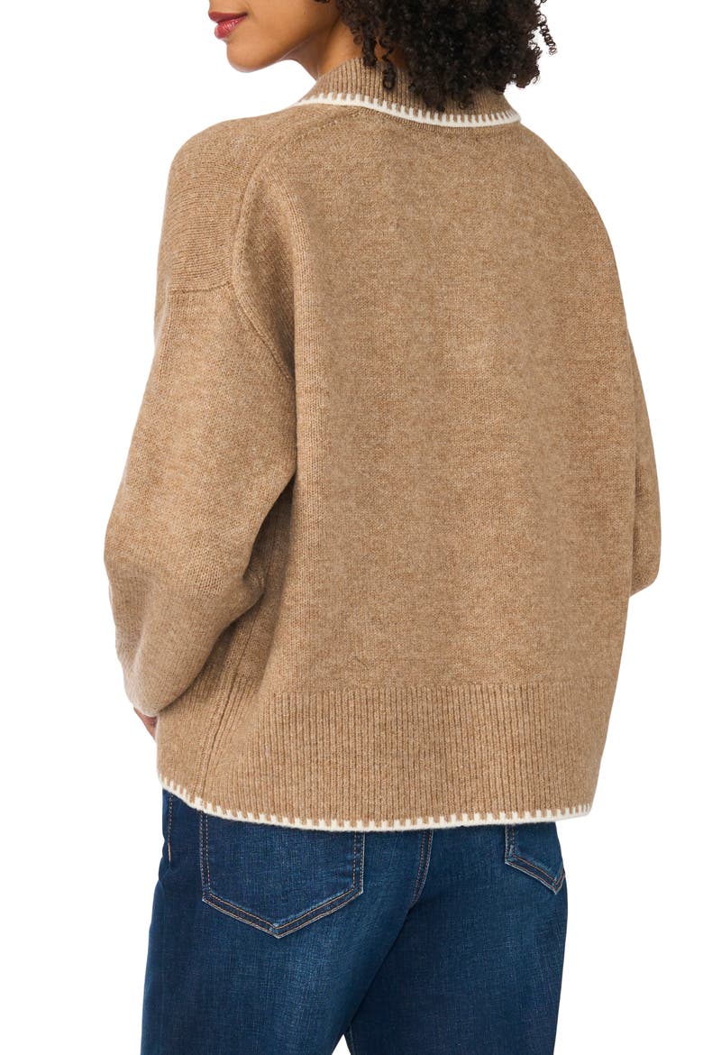 Stitch Trim Johnny Collar Sweater, Alternate, color, TAUPE