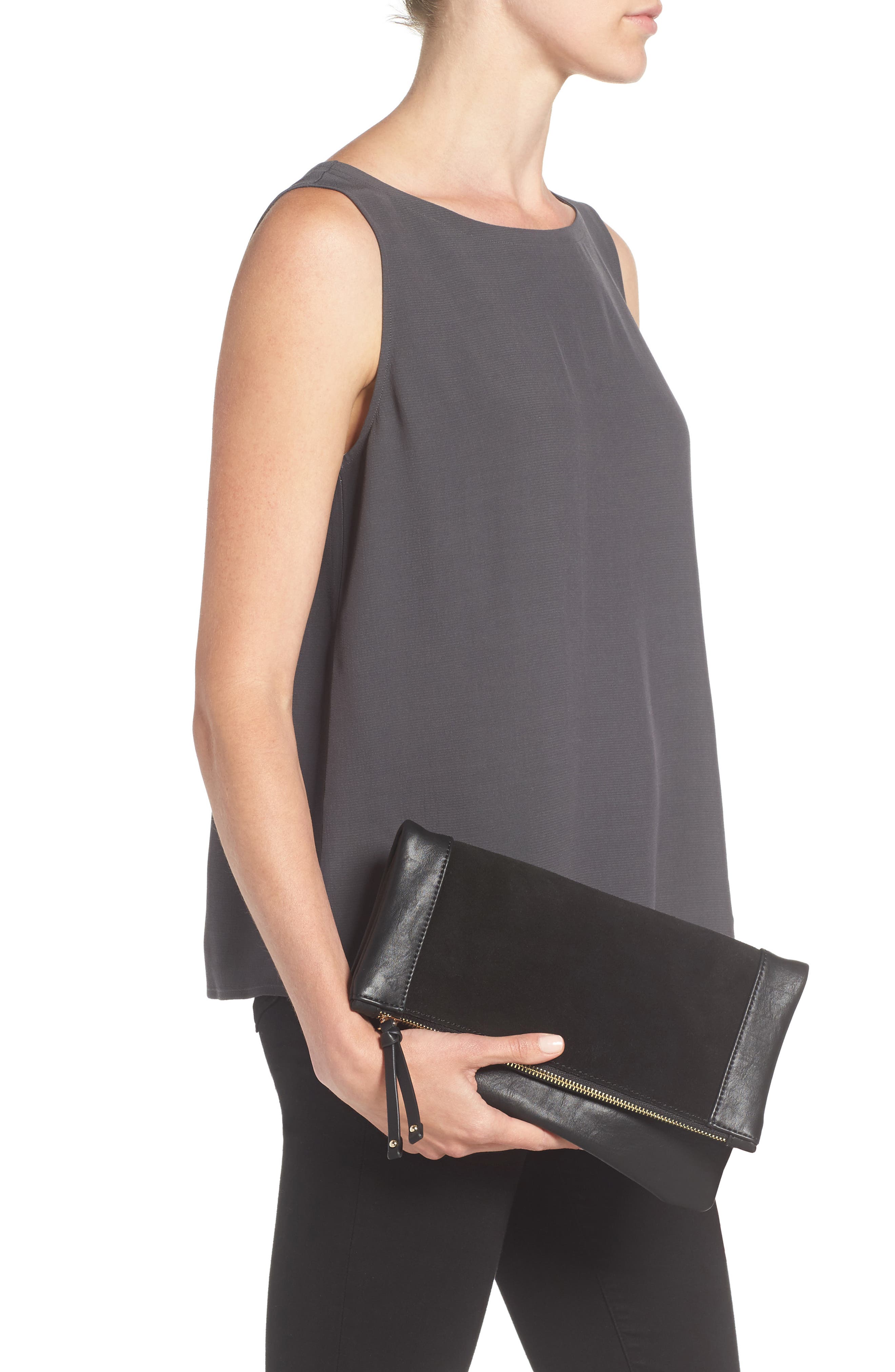 Jemma Suede Clutch, Alternate, color, BLACK