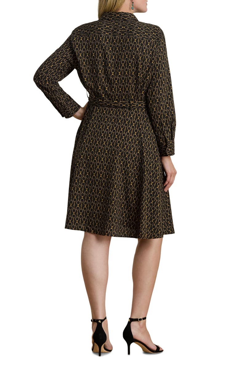 Lauren Ralph Lauren Chain Print Tie Waist Long Sleeve Crepe Shirtdress, Alternate, color, Black Multi