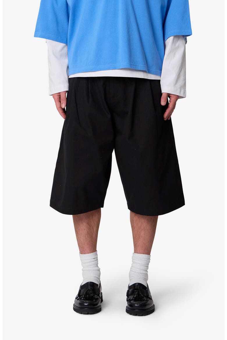 Baggy Fit Pleated Cotton Twill Shorts, Main, color, BLACK