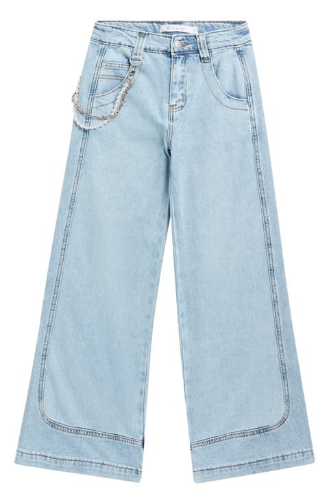 Kids' Pearl & Chain Wide Leg Jeans