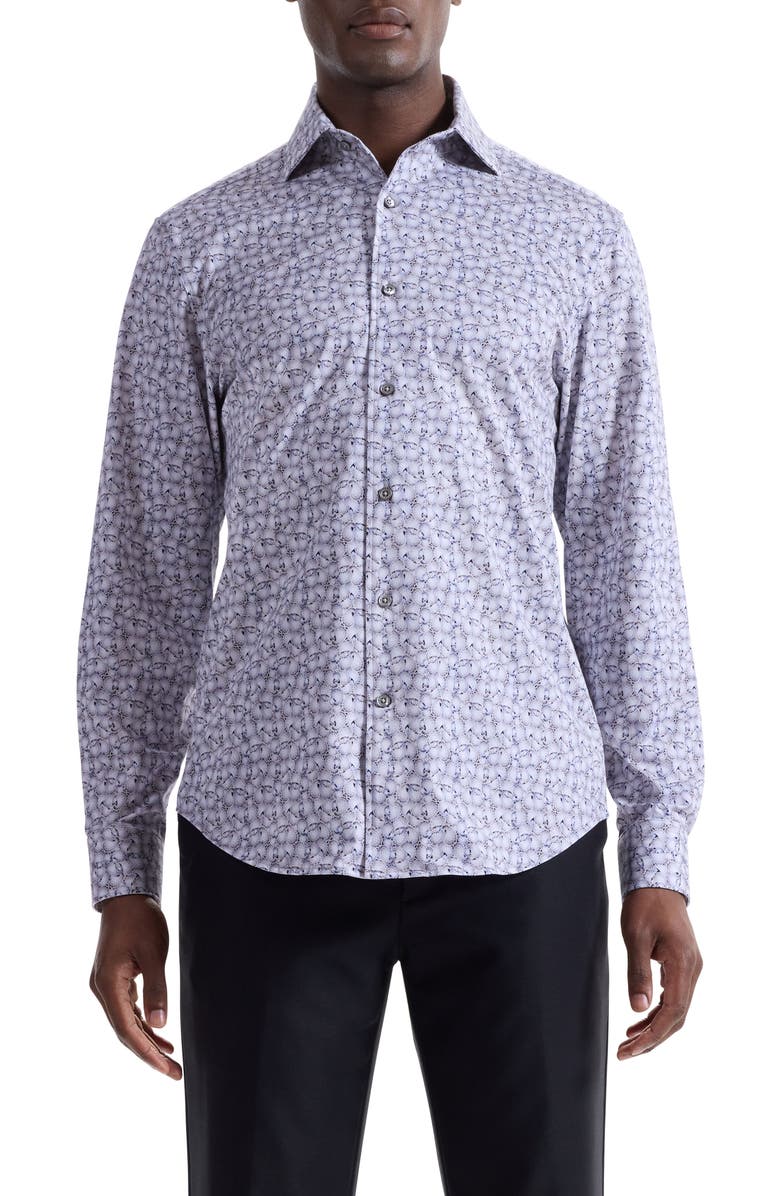 Bugatchi Devon OoohCotton<sup>®</sup> Paisley Button-Up Shirt, Main, color, Platinum