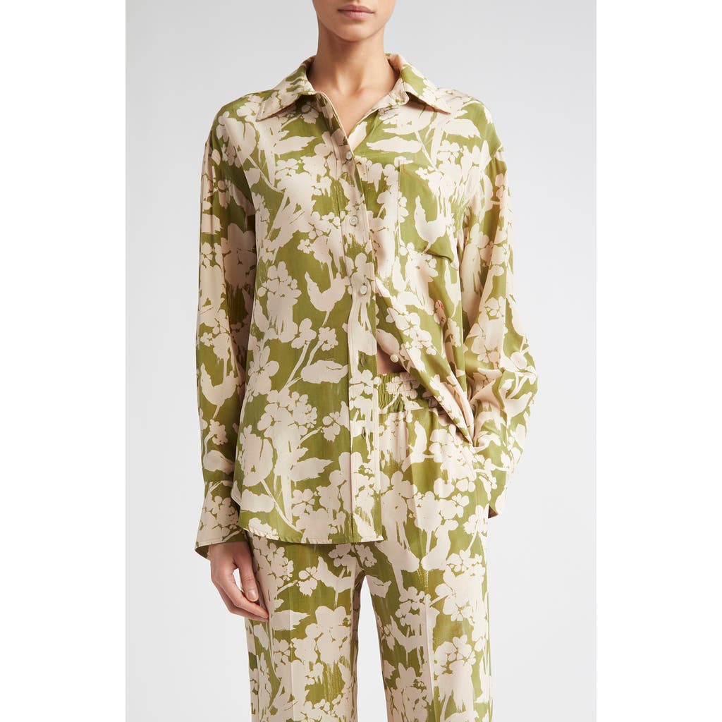 Victoria Beckham Floral Print Silk Pajama Shirt