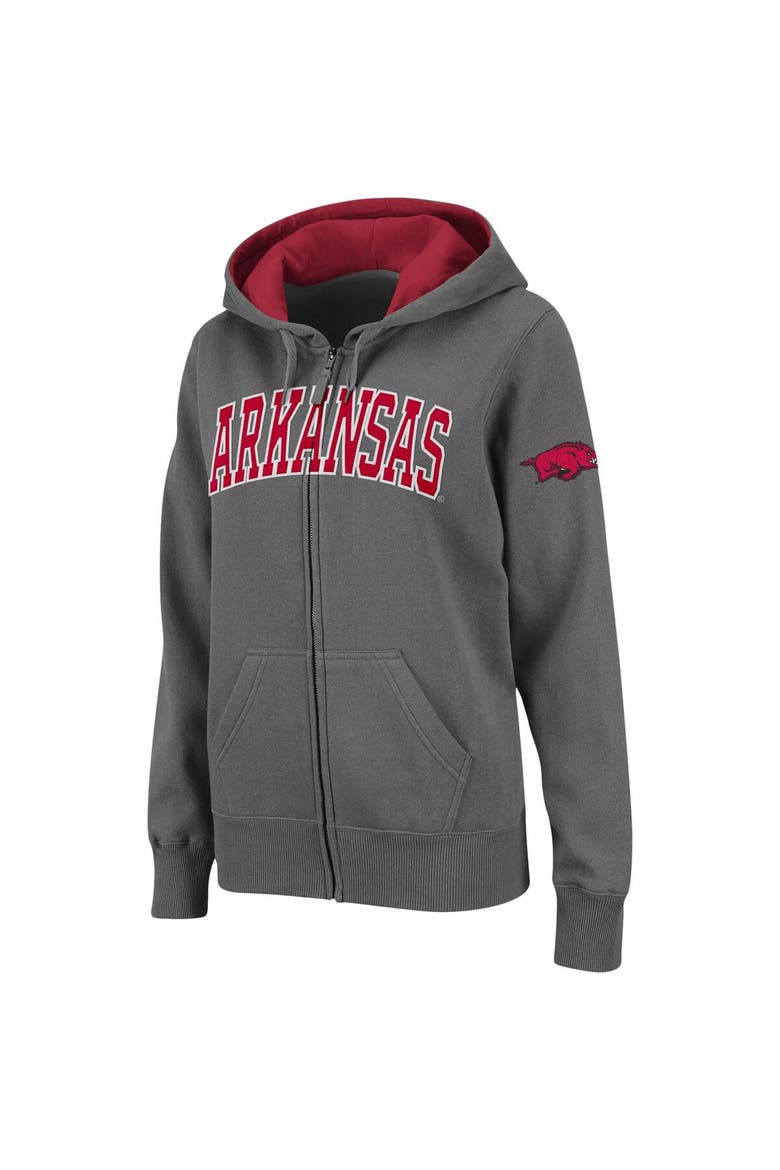 Women's Colosseum  Charcoal Arkansas Razorbacks Arched Name Full-Zip Hoodie, Alternate, color, Charcoal