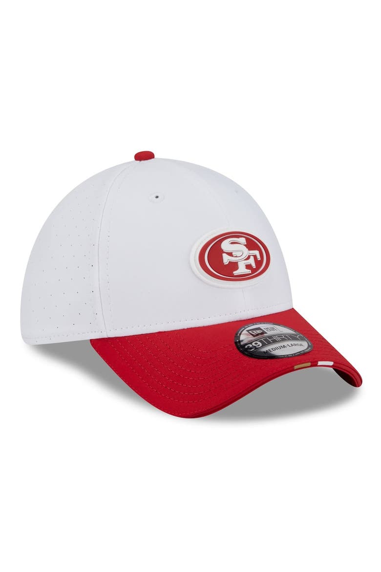 Men's New Era  White/Scarlet San Francisco 49ers 2025 NFL Training Camp 39THIRTY Flex Hat, Alternate, color, White
