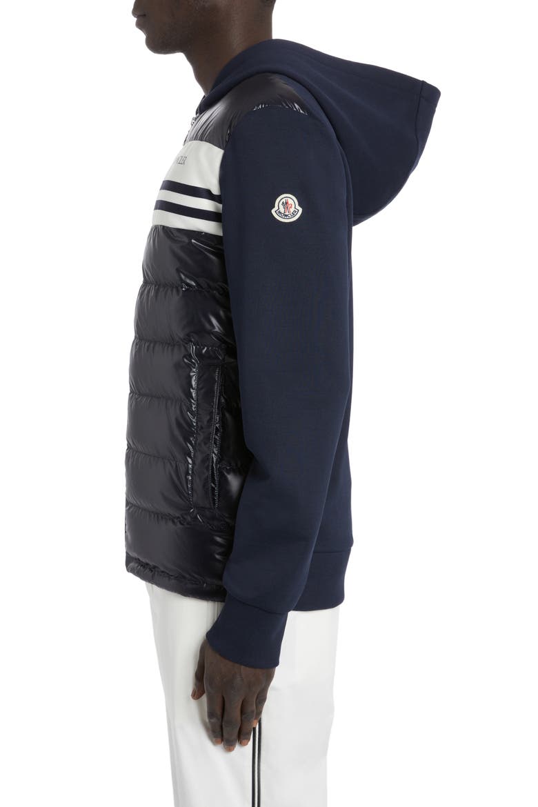 Quilted 750 Fill Power Down & Cotton Knit Hooded Cardigan, Alternate, color, DARK NAVY BLUE