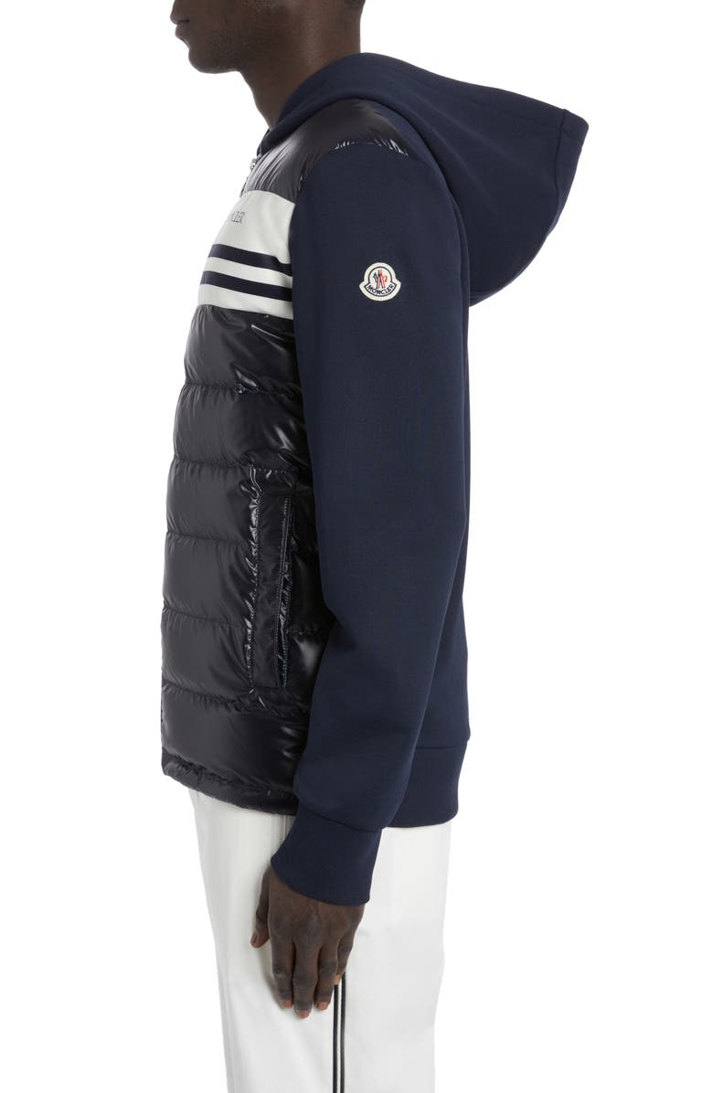 Moncler Quilted 750 Fill Power Down & Cotton Knit Hooded Cardigan, Alternate, color, 