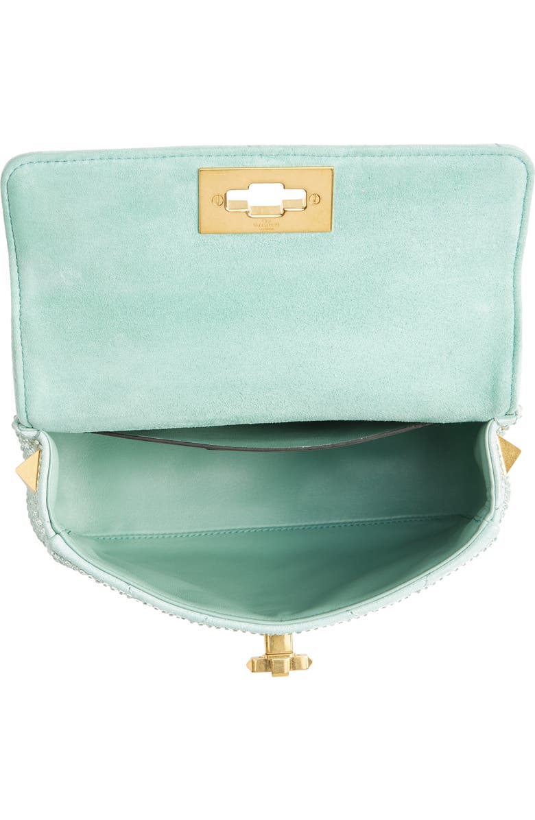 Valentino Garavani Small Roman Stud Crystal Embellished Matelassé Suede Shoulder Bag, Alternate, color,