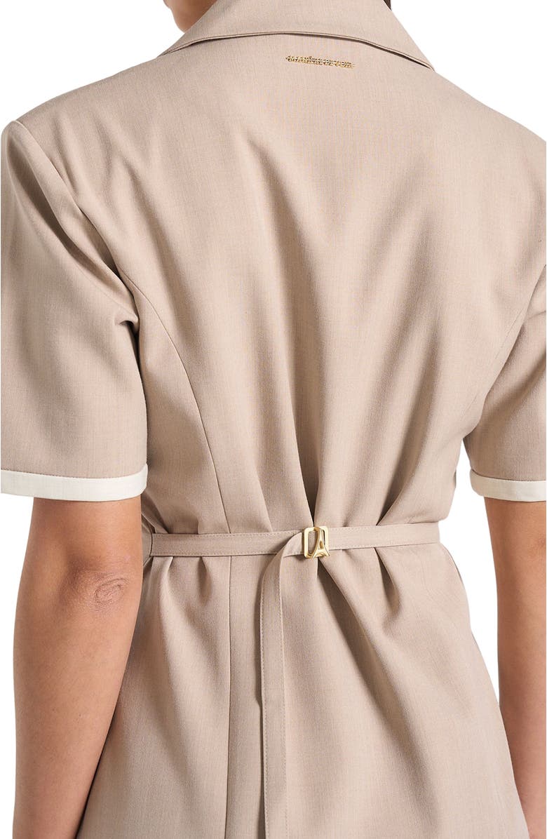 Manière De Voir Baya Tailored Cinch Waist Pleated Blazer Dress, Alternate, color, Taupe