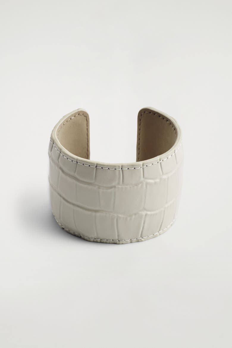 Croc-effect Leather Cuff, Main, color, WHITE