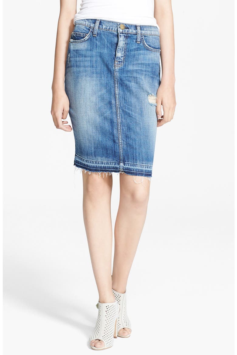 'The Stiletto' Denim Pencil Skirt, Main, color, JODIE DESTROY W/ RELEASED HEM