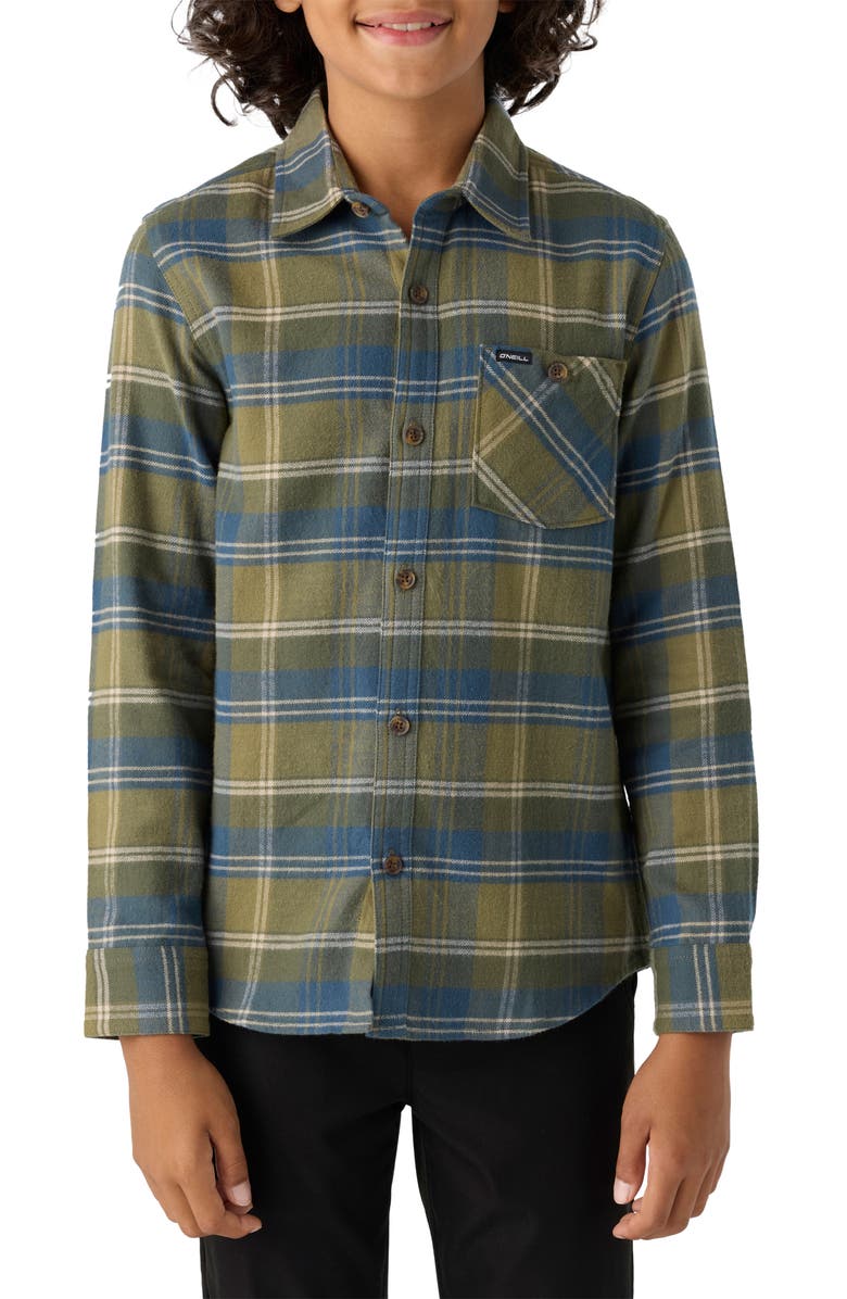 O'Neill Kids' Redmond Plaid Flannel Button-Up Shirt, Main, color, Deep Liche