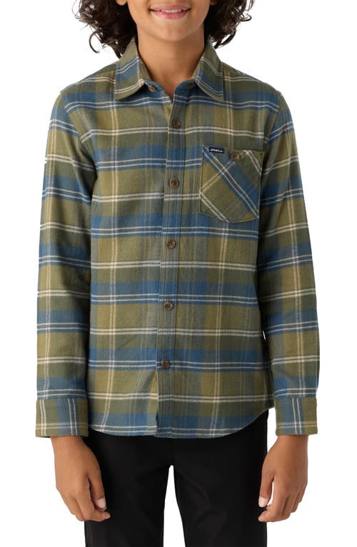 O'neill Kids' Redmond Plaid Flannel Button-up Shirt In Deep Lichen Green