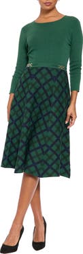 London Times Three Quarter Sleeve Midi Dress