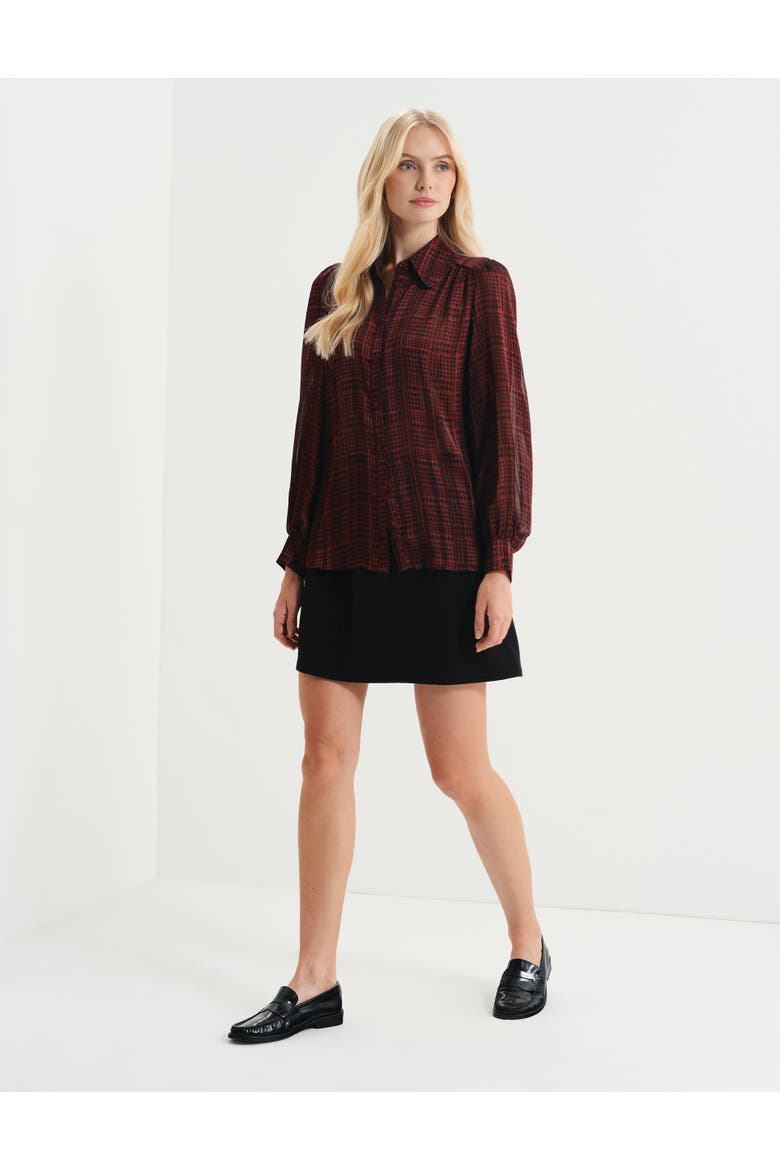 Melina Printed Chiffon Blouse, Alternate, color, Burgundy Houndstooth