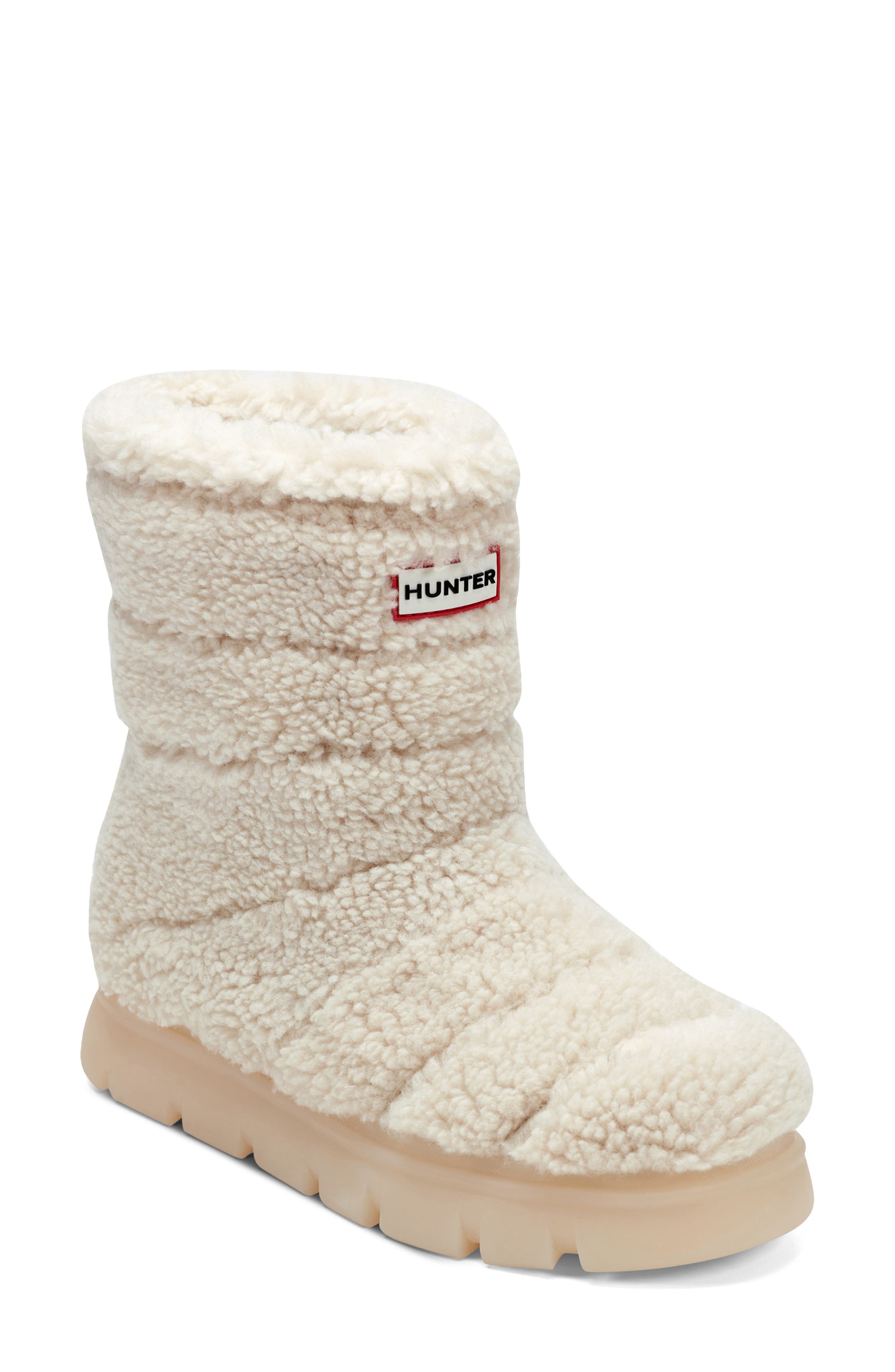 Hunter Maran Waterproof High Pile Fleece Boot, Main, color, Light Natural