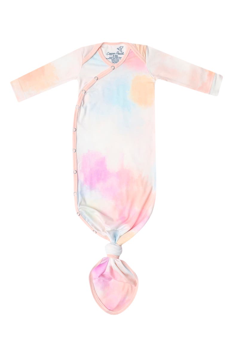 Copper Pearl Nova Tie Dye Newborn Knotted Gown, Main, color, Lght/ Pastel Orange