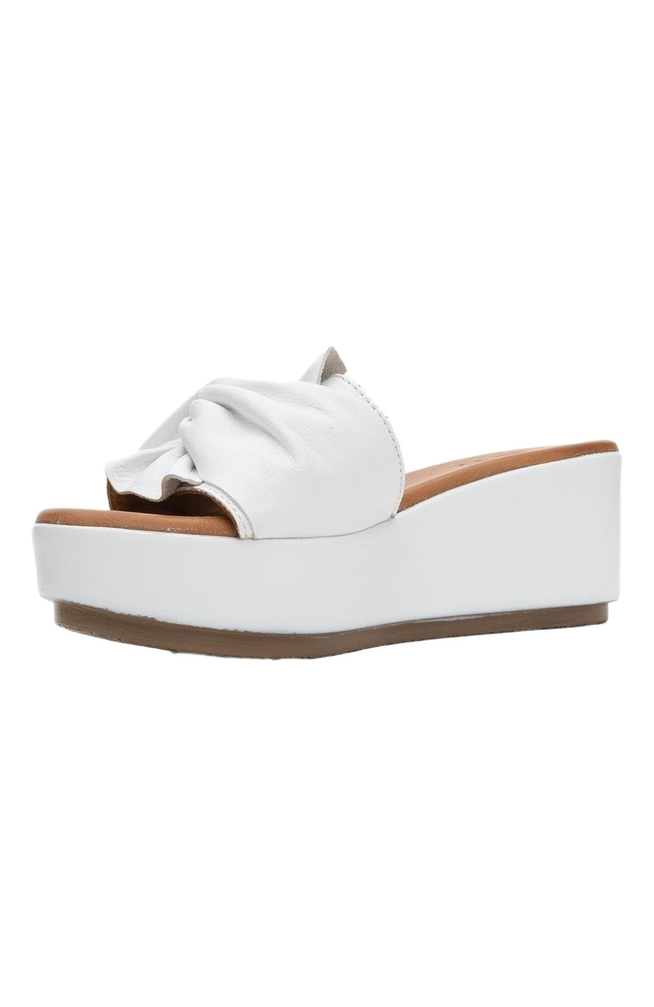 Forever & Always Shoes Syndra Bow Wedge Leather Sandal, Alternate, color, White Leather
