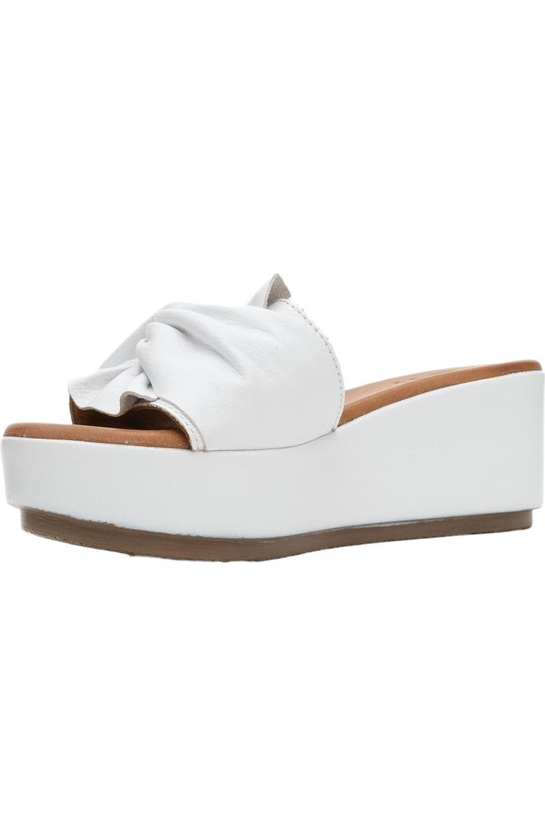 Forever & Always Shoes Syndra Bow Wedge Leather Sandal, Alternate, color, White Leather