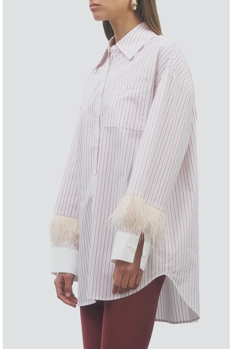 Lottie Cotton Shirt with Feather Trim, Alternate, color, WHITE BERRY