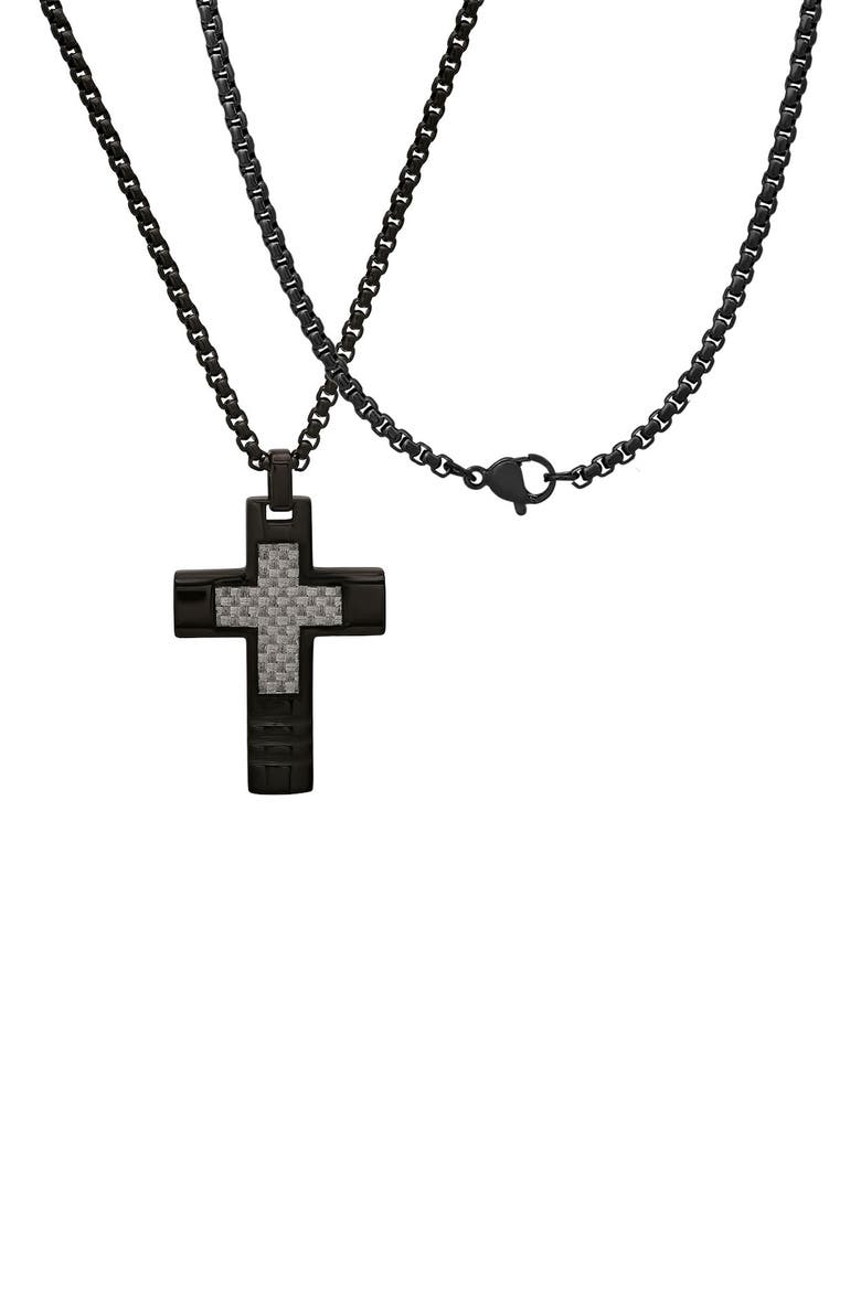 Men's Black Cross Pendant Necklace, Alternate, color, BLACK