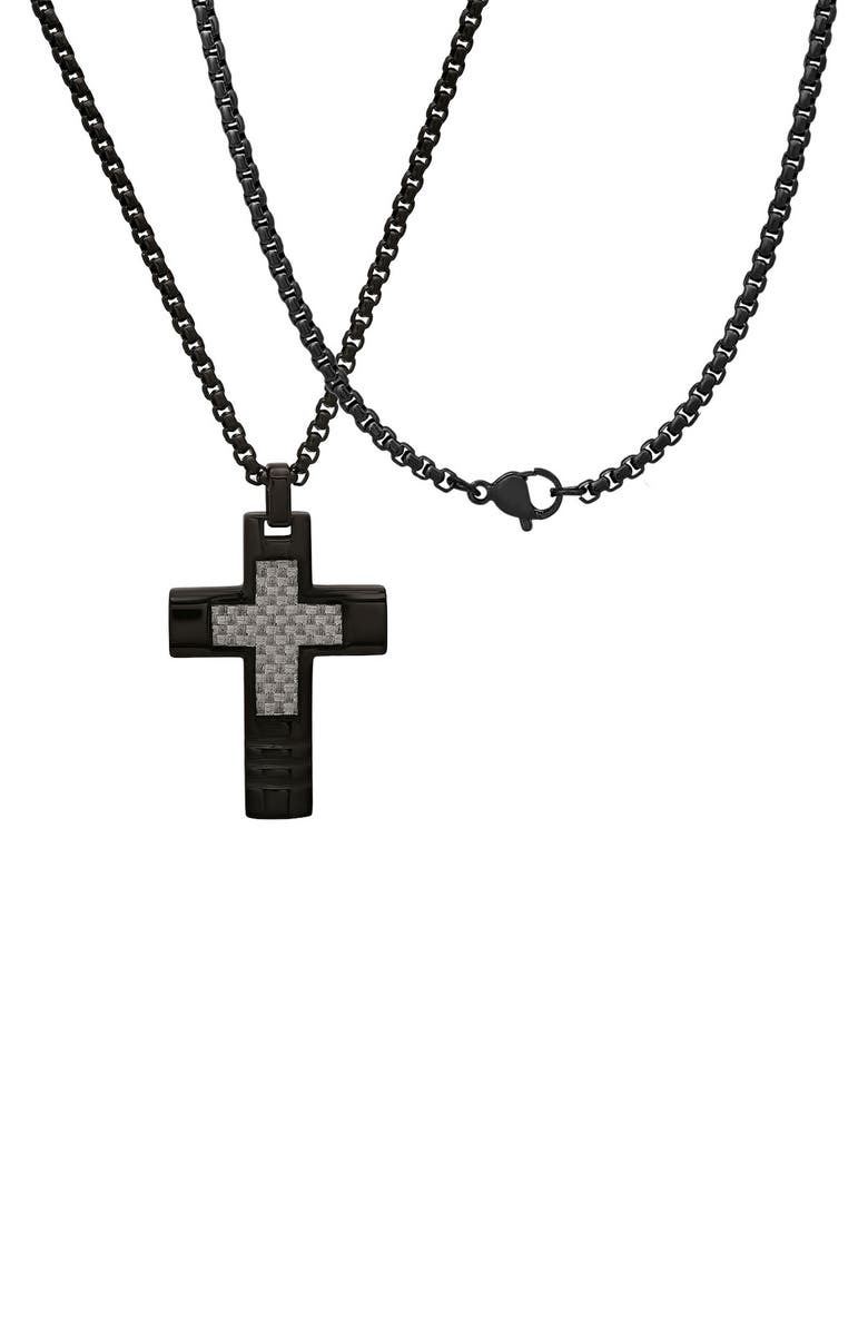 HMY JEWELRY Men's Black Cross Pendant Necklace, Alternate, color, Black