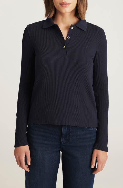 Long Sleeve Rib Polo Sweater