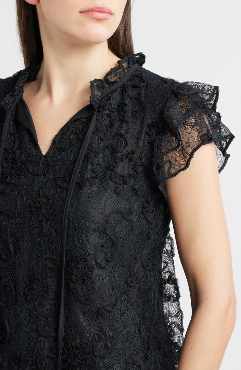 Anne Klein Ruffle Sleeve Lace Top, Alternate, color, Anne Black