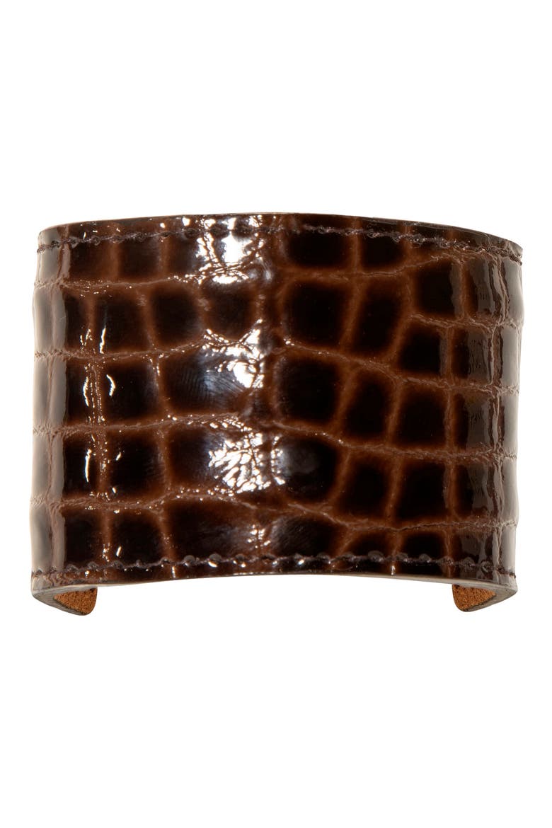Croc Embossed Leather Ponytail Wrap, Main, color, BROWN CROC