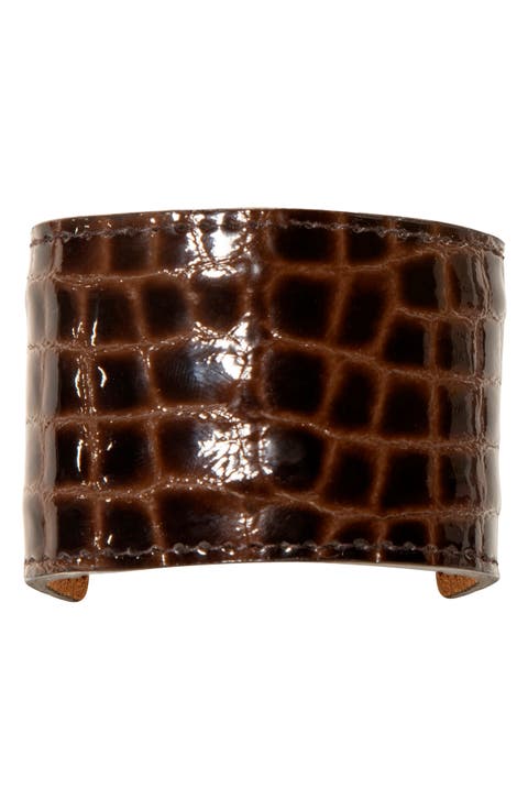 Croc Embossed Leather Ponytail Wrap