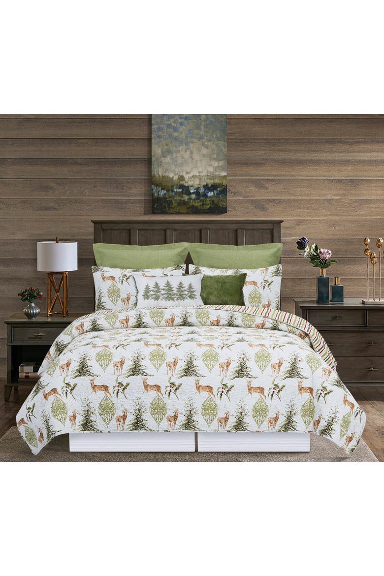 Winter Trails Cotton Quilt Set  - Reversible and Machine Washable, Alternate, color, Green