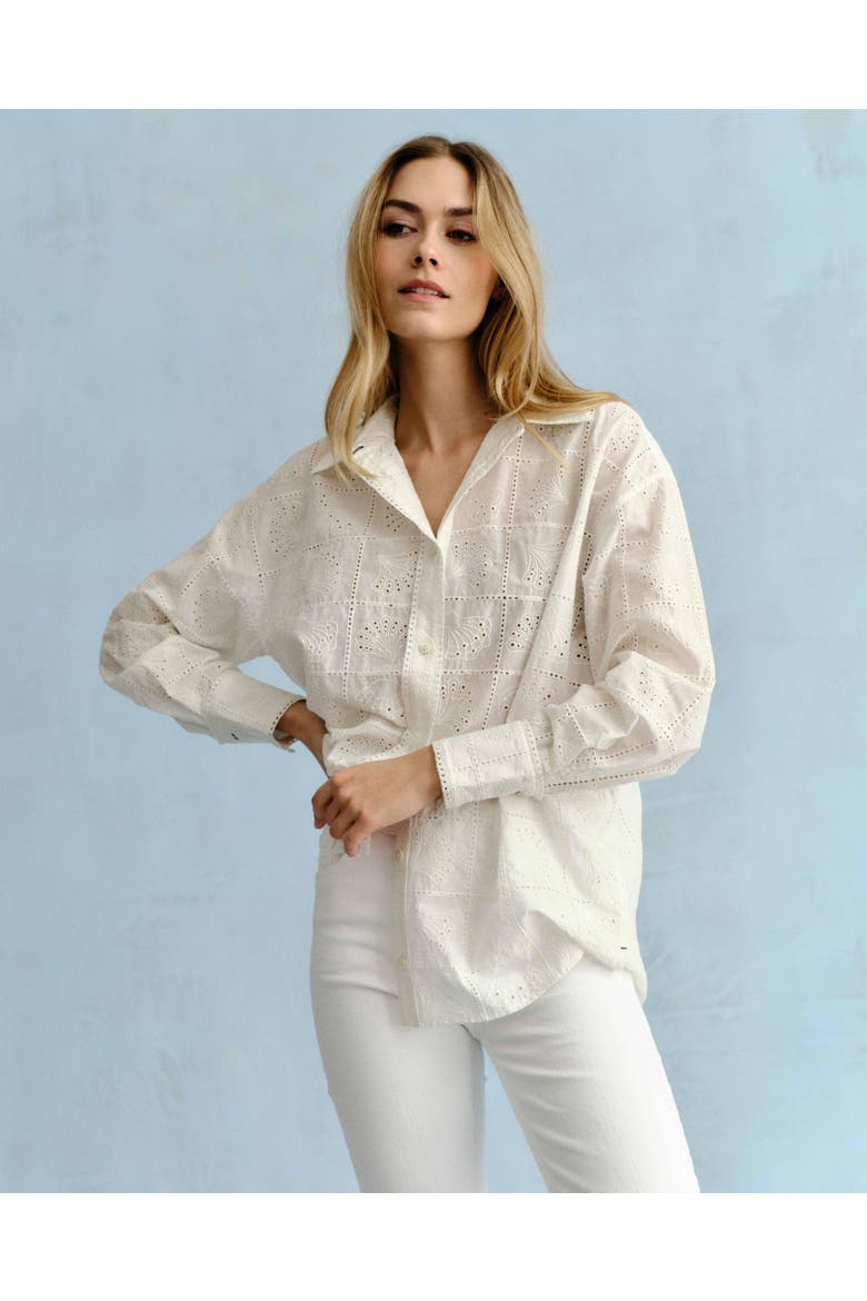 Margaux Eyelet Button Down Shirt, Alternate, color, Soft White