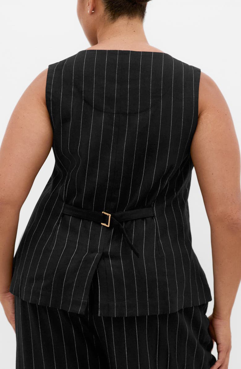 City Chic Kelly Pinstripe Longline Vest, Alternate, color, Black Pinstripe