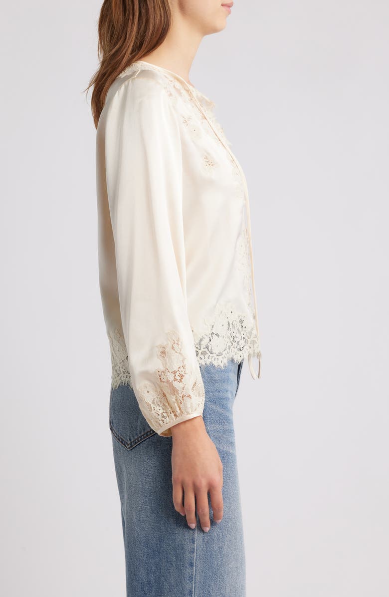 DÔEN Lucine Lace Trim Silk Button-Up Shirt, Alternate, color, Candlelight