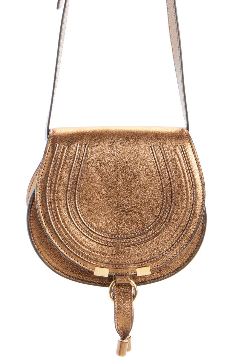 Chloé Small Marcie Metallic Leather Crossbody Bag, Main, color, Golden Brown