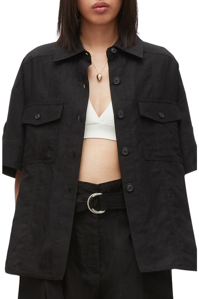 Oversized Camp Shirt, Main, color, BLACK