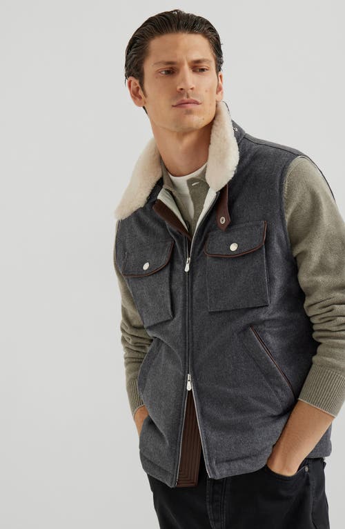 Brunello Cucinelli Shearling-collar Wool Vest In Gray